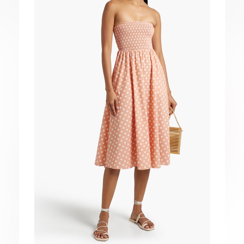 NWT CAROLINE CONSTAS Haisley shirred polka-dot cotton-blend poplin midi dress